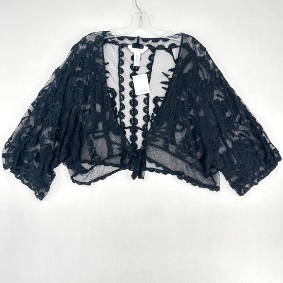 Lauren Conrad Tie Front Lace Shrug Women One Size Black Lightweight 3/4 Sleeve - Picture 2 of 10